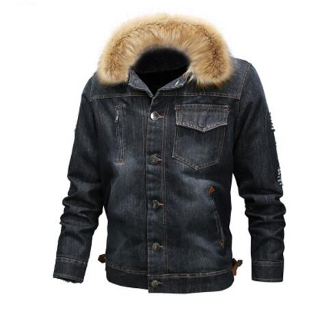 2013Mountainskin men's thick denim jacket winter autumn male fur collar velvet coat male fashion windproof Denim coat S ~ 6XL