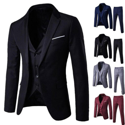 Custom Made 3pcs Business Blazer +Vest +Pants Wedding Suit Male Blazers Slim Suits Vintage Classic Blazers Male Party